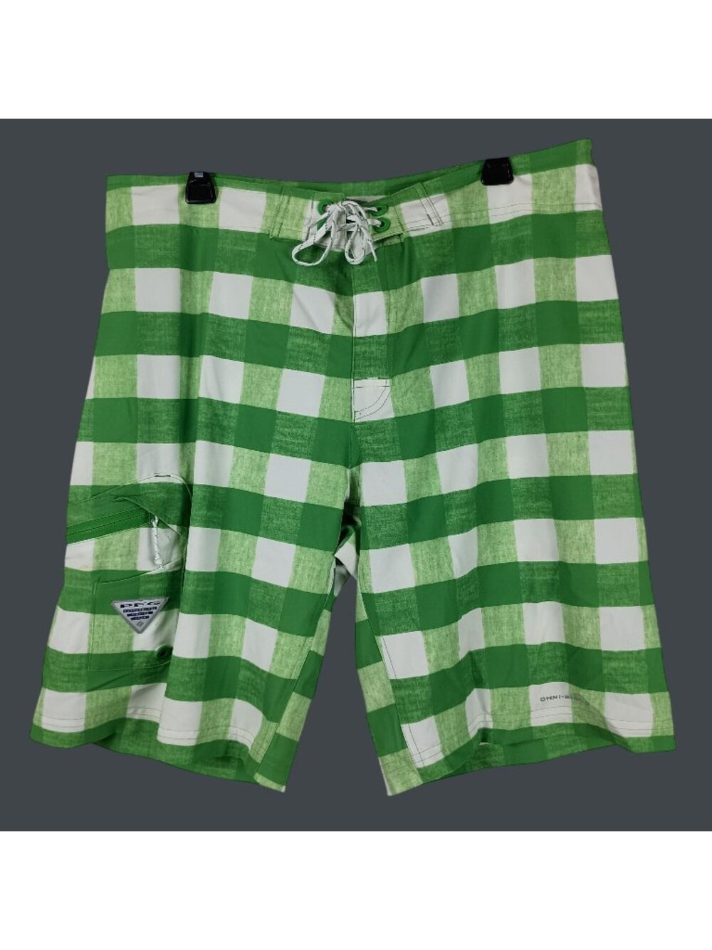 Columbia PFG Offshore Buffalo Check Boardshorts Mens 36 Green Surf Boat Summer